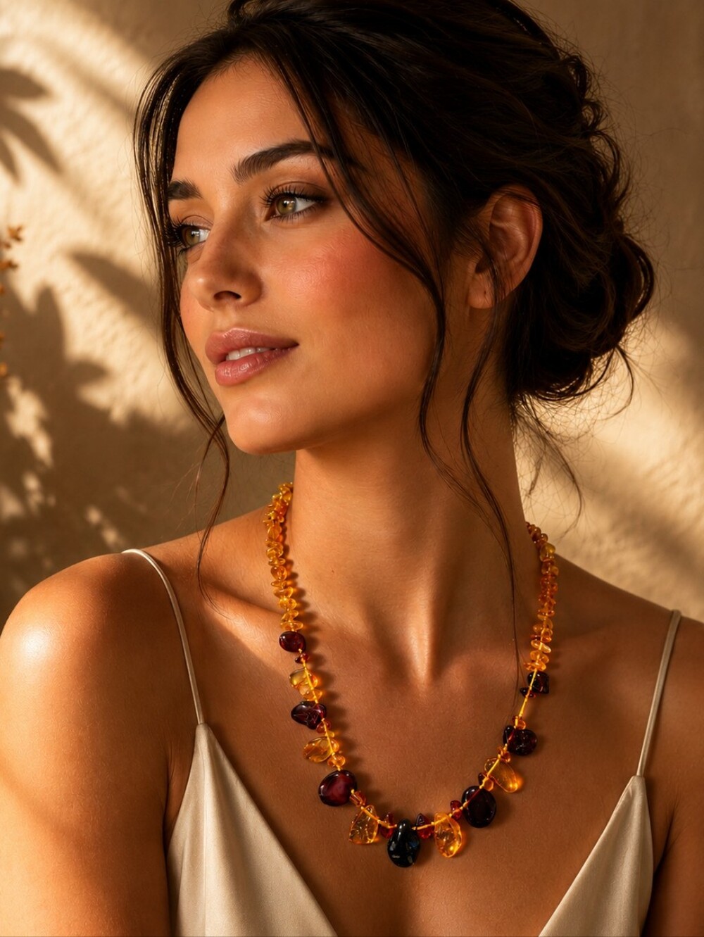 Vintage Amber-Tone Nugget Statement Necklace – 19 Inches